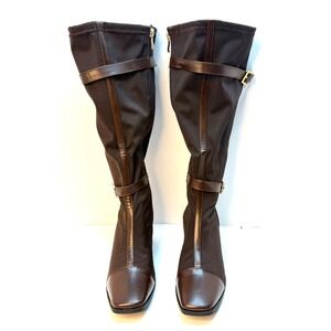 Journee Collection Gaibree Belted Block Heel Knee High Boots Chocolate 7.5 NWT